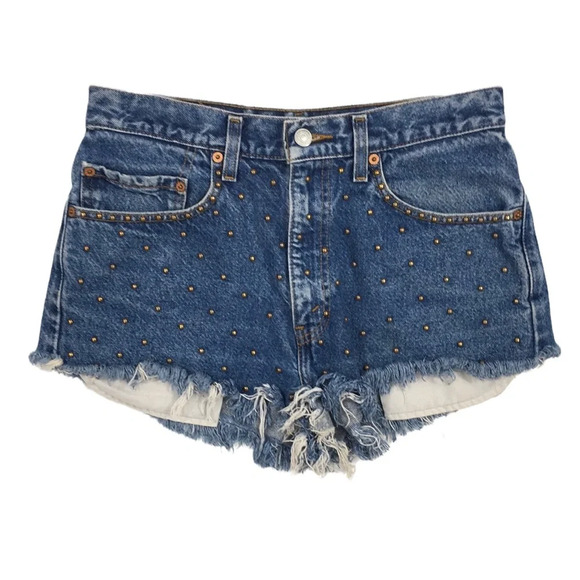 Levis 550 Vintage Cut Off Jeans‎ Furst of a Kind Shorts Womens 31x30 Studded - Picture 1 of 12